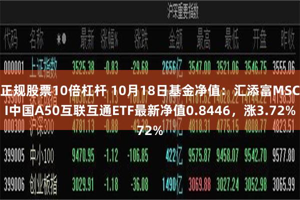 正规股票10倍杠杆 10月18日基金净值：汇添富MSCI中国A50互联互通ETF最新净值0.8446，涨3.72%